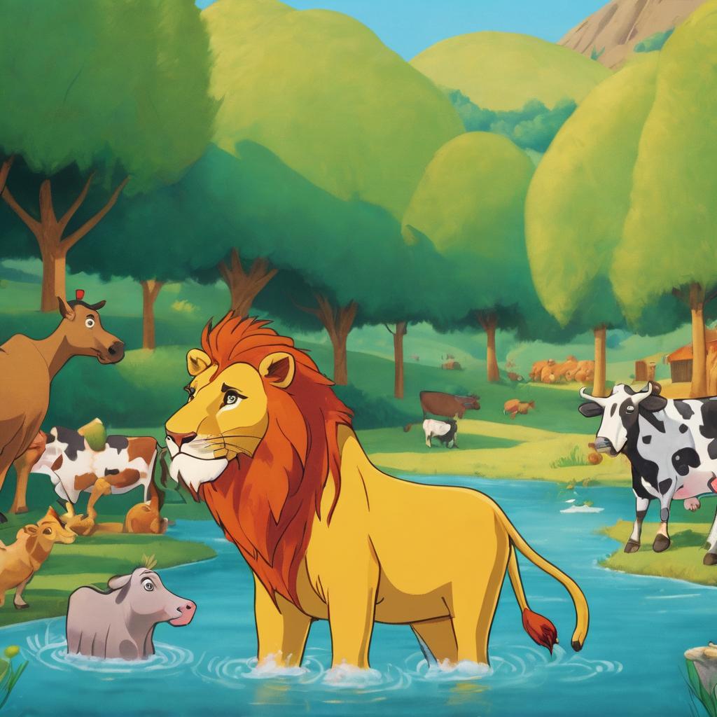 The Lion and Cows: A Short Story for Kids